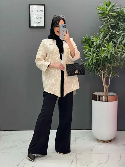 مانتو ژاکارد کتی آستین دوبل