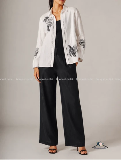 شومیز سفید گلدوزی اورسایز ZARA