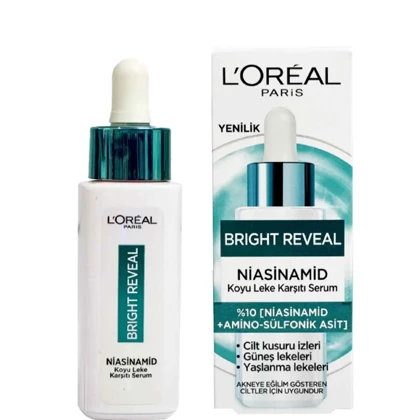 سرم روشن‌کننده پوست لورآل, L'Oréal مدل Bright Reveal حاوی نیاسینامید و AHA حجم 30 میلی‌لیتر