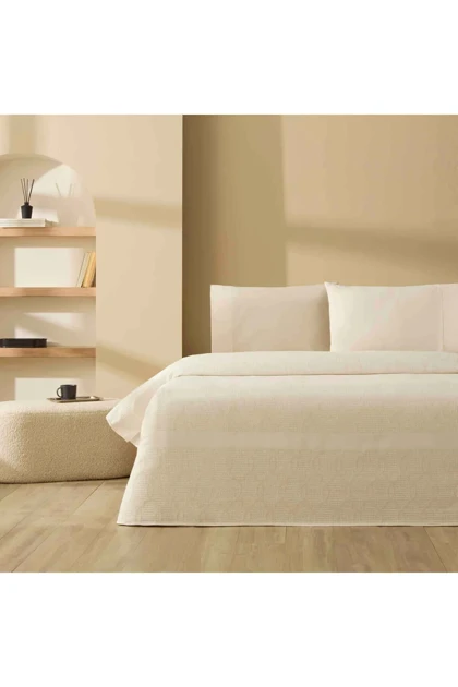 روتختی پیکه دو نفره Taç مدل Linora ژاکارد - شیری
