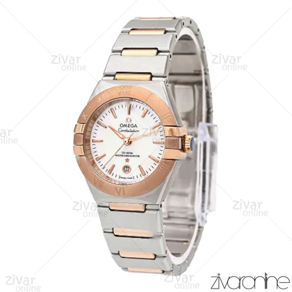 ساعت امگا کانسلیشن زنانه رزگلد نقره ای صفحه صدفی 105854