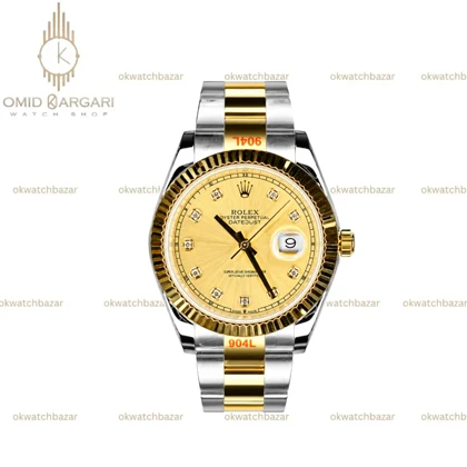 ساعت مچی رولکس دیت جاست سوئیسی بند اویستر ایندکس نگین صفحه طلایی Rolex Datejust
