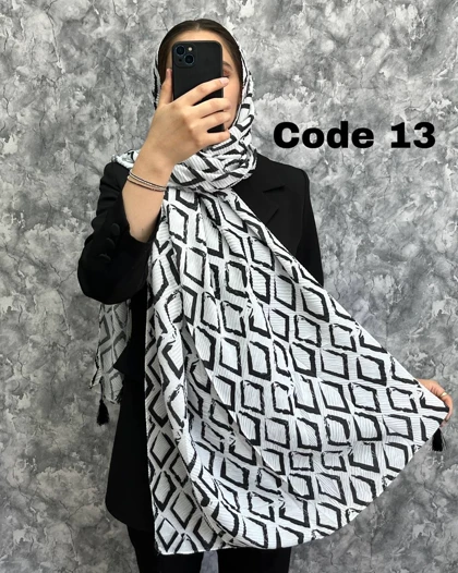شال پلیسه مشکی سفید 3700