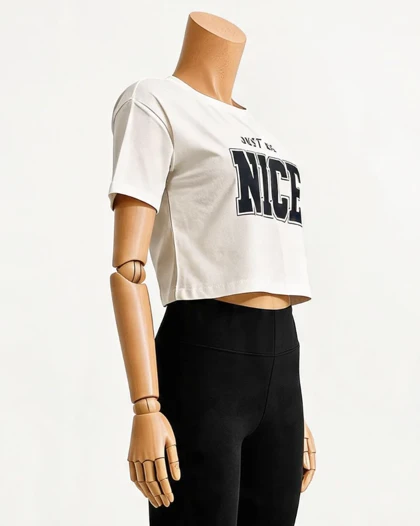 کراپ نخ پنبه یقه گرد آستین کوتاه چاپ nice کد1798
