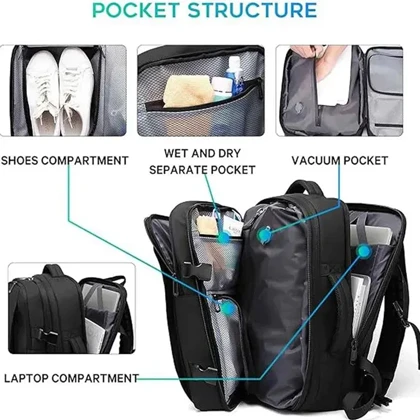 کوله پشتی بنج اورجینال مدل BANGE - BG3028 + پمپ وکیوم و قفل ضد سرقت