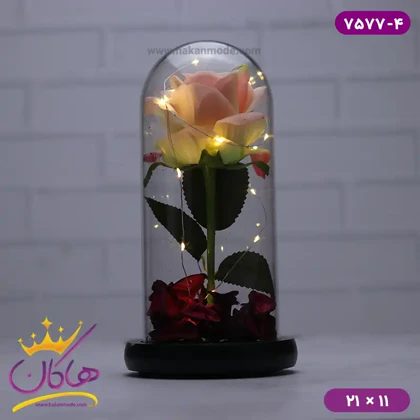 حباب شیشه ای چراغ دار گل صورتی همراه با کابل 7577/4