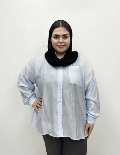 شومیز سایز بزرگ زنانه مدل لینن کریستال (پری شیشه ای) طرح جیب‌دار
