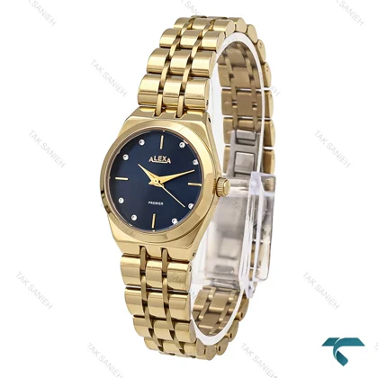 ساعت مچی الکسا پریمیر 0106 زنانه طلایی صفحه سرمه ای Alexa-6129-L