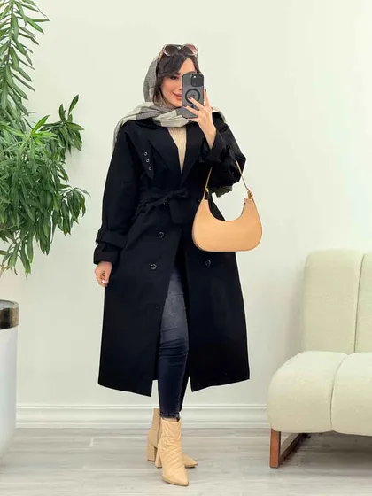 بارانی بلند ژیله پرچ دار ژونا