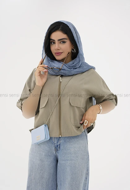 شومیز زنانه لینن جلو زیپ کد1006373