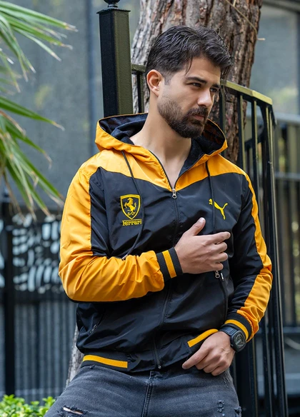 کاپشن مشکی زرد مردانه مدل Ferrari ویژه