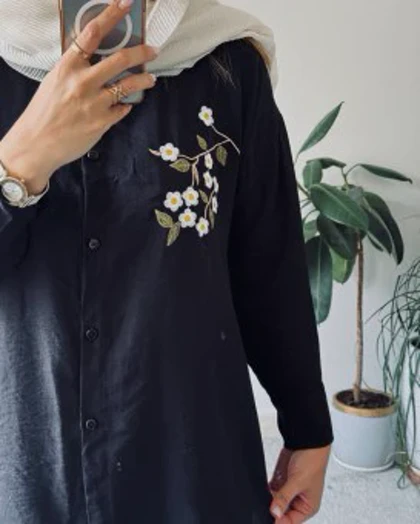 ست شومیز شلوار مشکی با گلدوزی