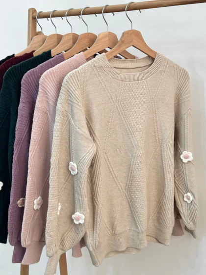 بافت آستین پفی گل سفید