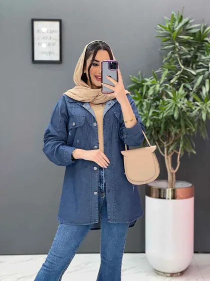 مانتو جین زاپ‌دار جیب پاکتی