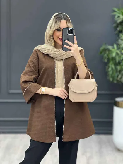 مانتو جلو باز مروارید دوزی