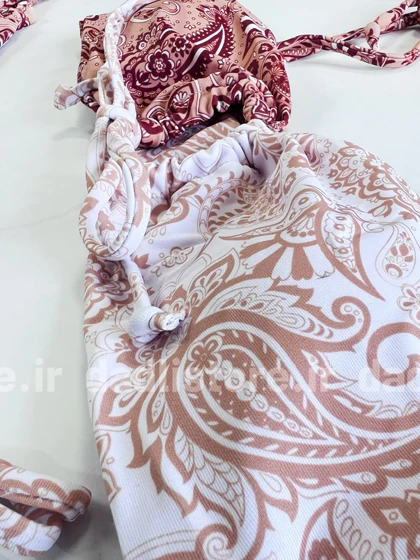 بیکینی کاپ متحرک طرحدار کرم قهوه ای