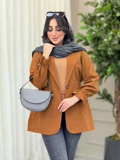 مانتو تک دکمه کمرگت دو جیب