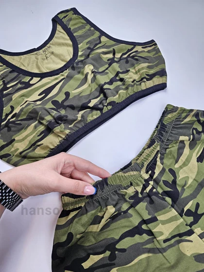 ست شورتک و نیم‌تنه نخی آداک Adak طرح چریکی