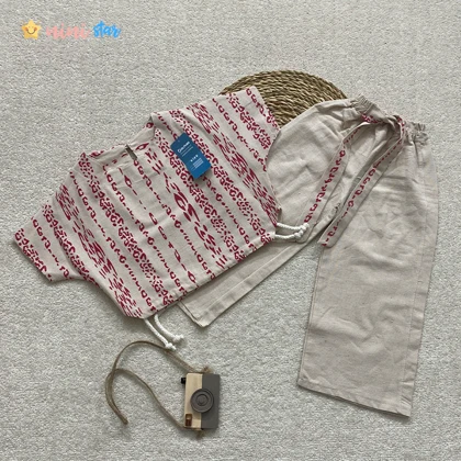 کراپ شلوار لینن پلنگی مشکی و سرخابی 3 تا 9 سال