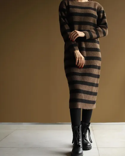 پیراهن بافت راه‌راه beige