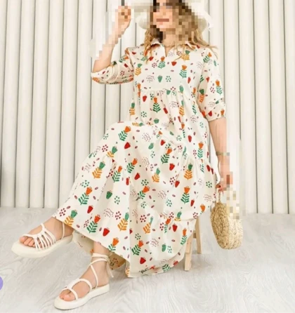 پیراهن زنانه لینن طرح فلامینگو