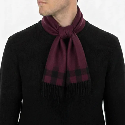 شال گردن طرح چهارخانه دورو ریشه‌دار