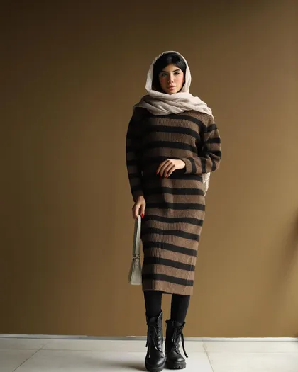 پیراهن بافت راه‌راه beige