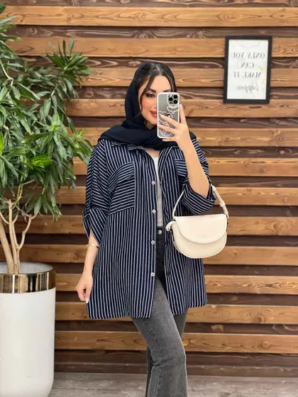 مانتو راه راه دو جیب آستین پاگن