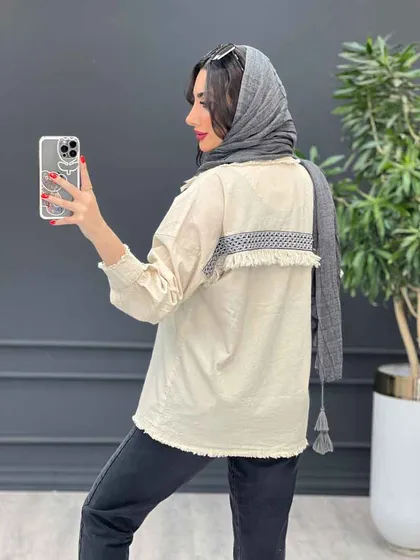 مانتو شومیزی لینن نواردوزی ریش دار