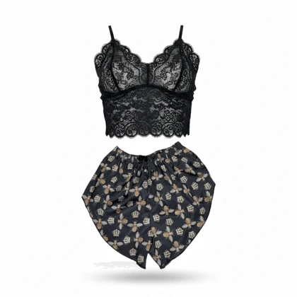 ست نیم‌تنه گیپور و شلوارک طرح گوچی 009