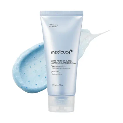 فوم شستشو کپسولی منافذ و لایه‌بردار مدی‌کیوب Medicube Zero Pore SA Clear Blue Capsule Foam Cleanser