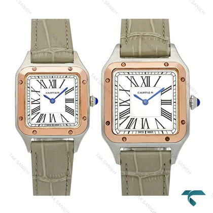 ساعت ست کارتیه سانتوس دومونت دورنگ رزگلد بند طوسی Cartier-7918-S