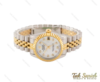 ساعت رولکس زنانه دیت جاست دورنگ طلایی صفحه صدف Rolex-3185-L