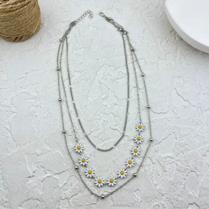 گردنبند زنانه سه لاین طرح گل آفتابگردان