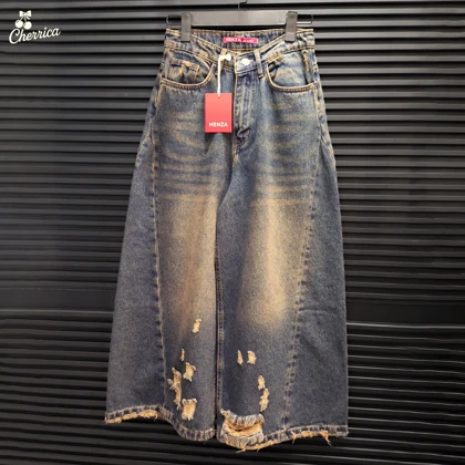 شلوار جین شافل زاپ‌دار کثیف شور کد 15