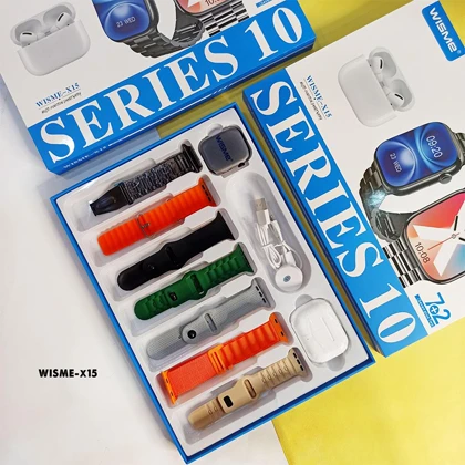 ساعت هوشمند و هندزفری بلوتوثی طرح ایرپاد ویسمی مدل WISME WS-X15 SERIES 10