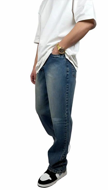 شلوار نیم‌بگ جین ترک اورمد (OVERMOD) - آبی کلاسیک آنزیم‌شور