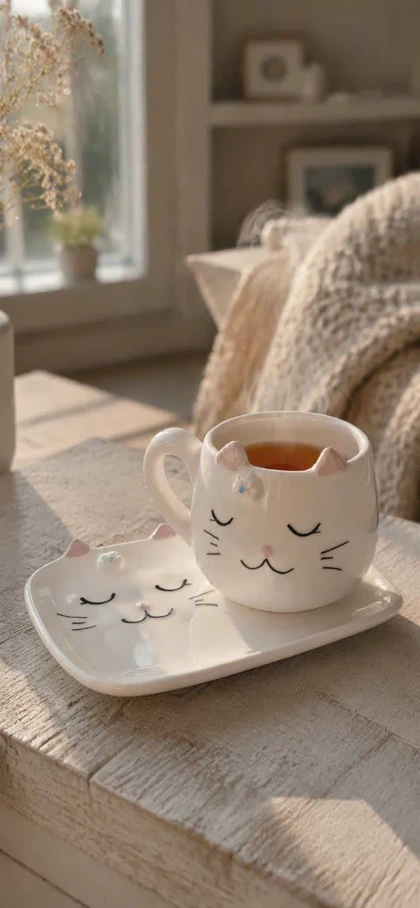 چای خوری تک نفره سرامیکی گربه ملوس