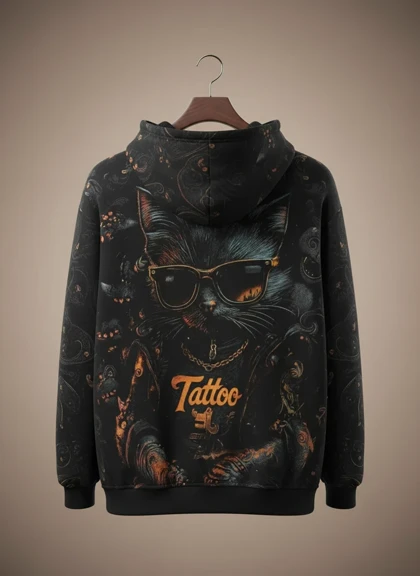 هودی نینجایی مشکی طرح کت پارچه دورس گرم بالا