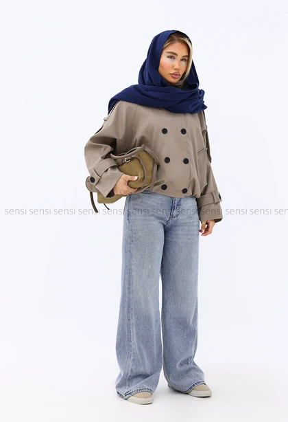 بارانی زنانه کتان کج راه آستر دار کد1006684