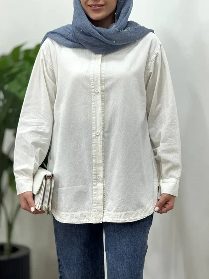 تونیک مانتویی لینن سفید 5