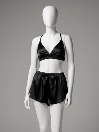 ست لباس خواب نیم‌تنه بند ضربدری و شورتک ساتن