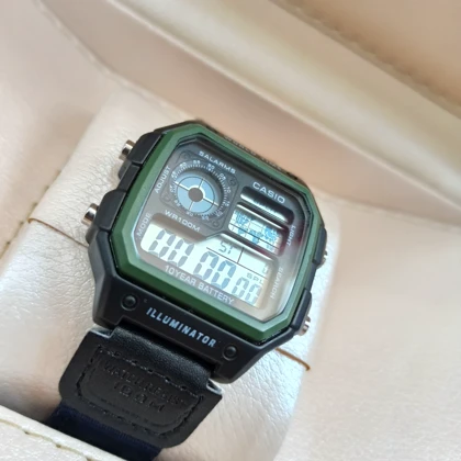 ساعت مچی مردانه طرح کاسیو جهان نما بند برزنتی سرمه ای