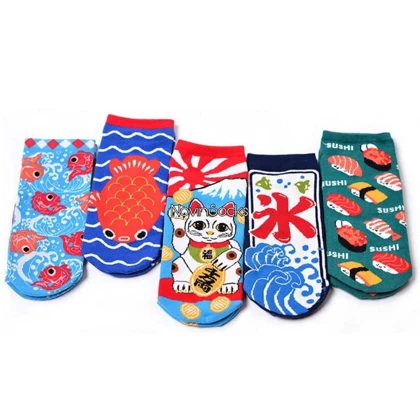 جوراب مچی طرح ماهی و گربه