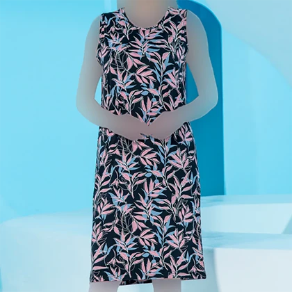 پیراهن زنانه آستین حلقه یقه گرد چاپدار بلکس (نیکوتن پوش) کد 15416