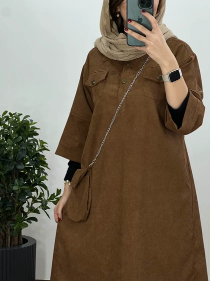 پیراهن مانتویی بلند به همراه کیف
