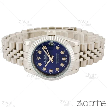 ساعت رولکس دیت جاست زنانه سیلور صفحه سرمه ای اسمال 104527