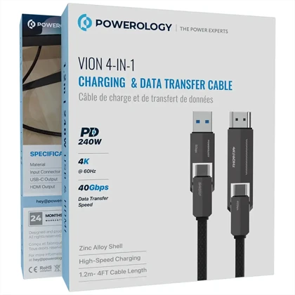 کابل چند سر پاورولوژی Powerology مدل PCAB034BK توان 240 وات 1.2 متر