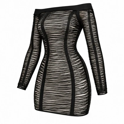 فیشنت زنانه مشکی یقه قایقی آستین‌بلند کد 86081