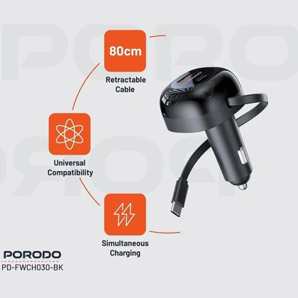 شارژر فندکی فست شارژ ماشین 47 وات Type-C و USB پورودو PD-FWCH030-BK
